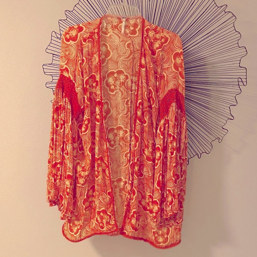 Free People Orange & Cream Kimono Cardigan Size M/L